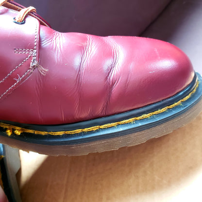 Vintage Circa 1990's Shelly's Exclusive 4 eyelet Derby "D.M. Raiders" Smooth Cherry Red Leather Shoes. Made in England. UK size 9