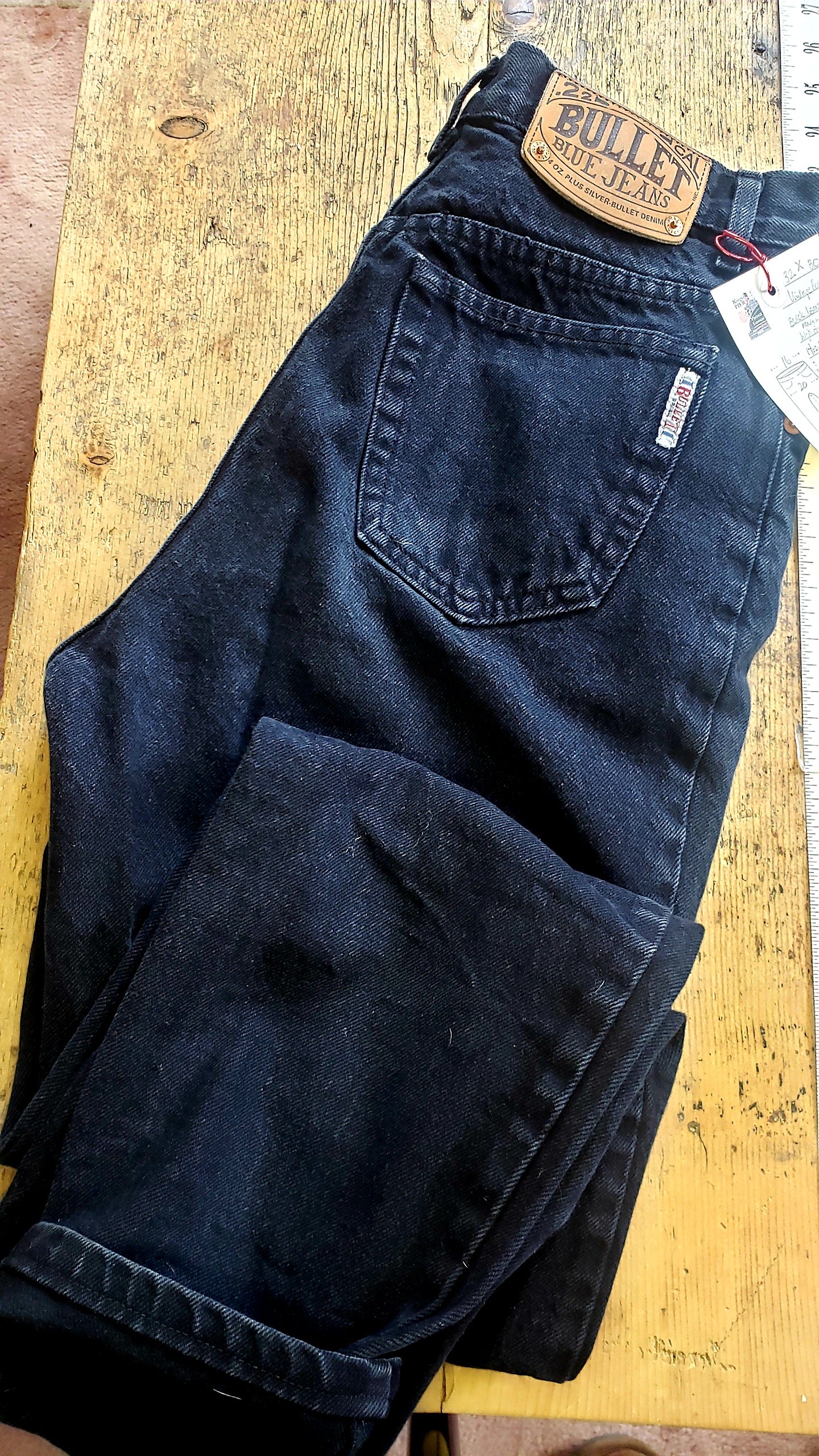 Vintage Bullet Jeans 32"x30" 14 oz Black Denim. Made in Canada