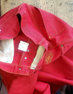 Vintage Rare 80's Deadstock BTB Back to Basics Jeans 30"x31" High Waist Wide Leg Red Denim. Made in Canada