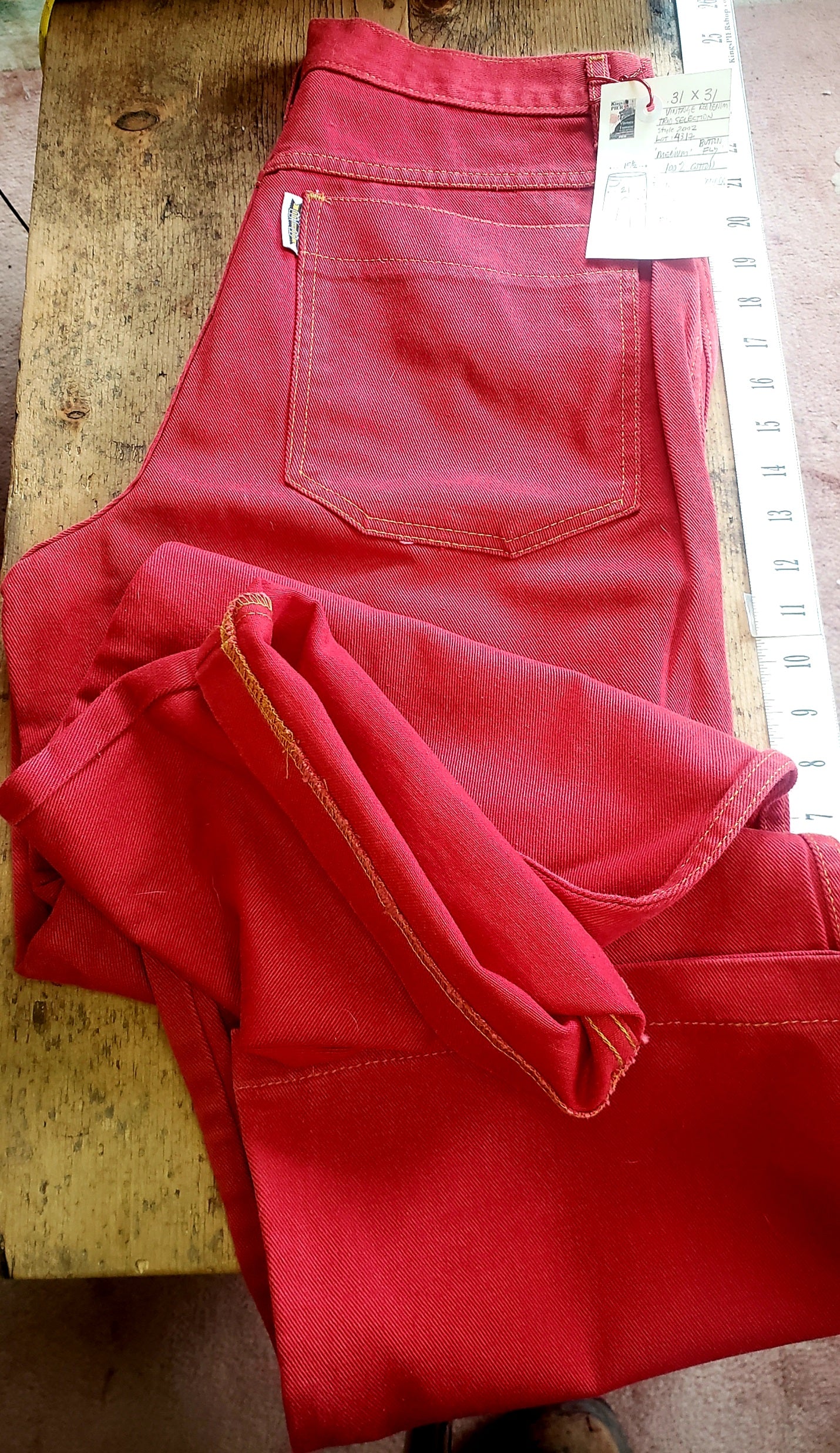 Vintage Rare 80's Deadstock BTB Back to Basics Jeans 30"x31" High Waist Wide Leg Red Denim. Made in Canada