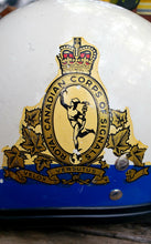 Load image into Gallery viewer, Vintage 1960&#39;s Buco Half Helmet with Blue Translucent Visor. Royal Canadian Corps of Signals. Centennial 1967.

