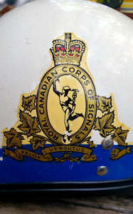 Vintage 1960's Buco Half Helmet with Blue Translucent Visor. Royal Canadian Corps of Signals. Centennial 1967.