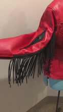 Load and play video in Gallery viewer, Vintage Screamin’ Eagle Red Fringe Leather Jacket
