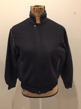 Load image into Gallery viewer, Kingspier Vintage - Concord black leather and wool varsity jacket with zipper and snap closures and slash pockets. Size XS.

