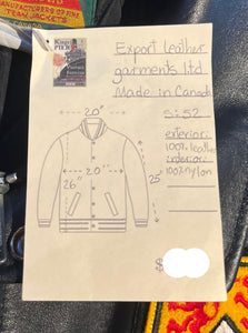 Vintage 70’s Waterloo Engineering Letterman’s leather varsity jacket by Export Leather Garments LTD.

Jacket features embroidered details on the chest, arms and back, two front pockets, zipper and snap closures and a quilted lining.

Made in Canada.
Size 52.