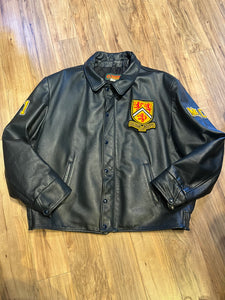 Vintage 70’s Waterloo Engineering Letterman’s leather varsity jacket by Export Leather Garments LTD.

Jacket features embroidered details on the chest, arms and back, two front pockets, zipper and snap closures and a quilted lining.

Made in Canada.
Size 52.