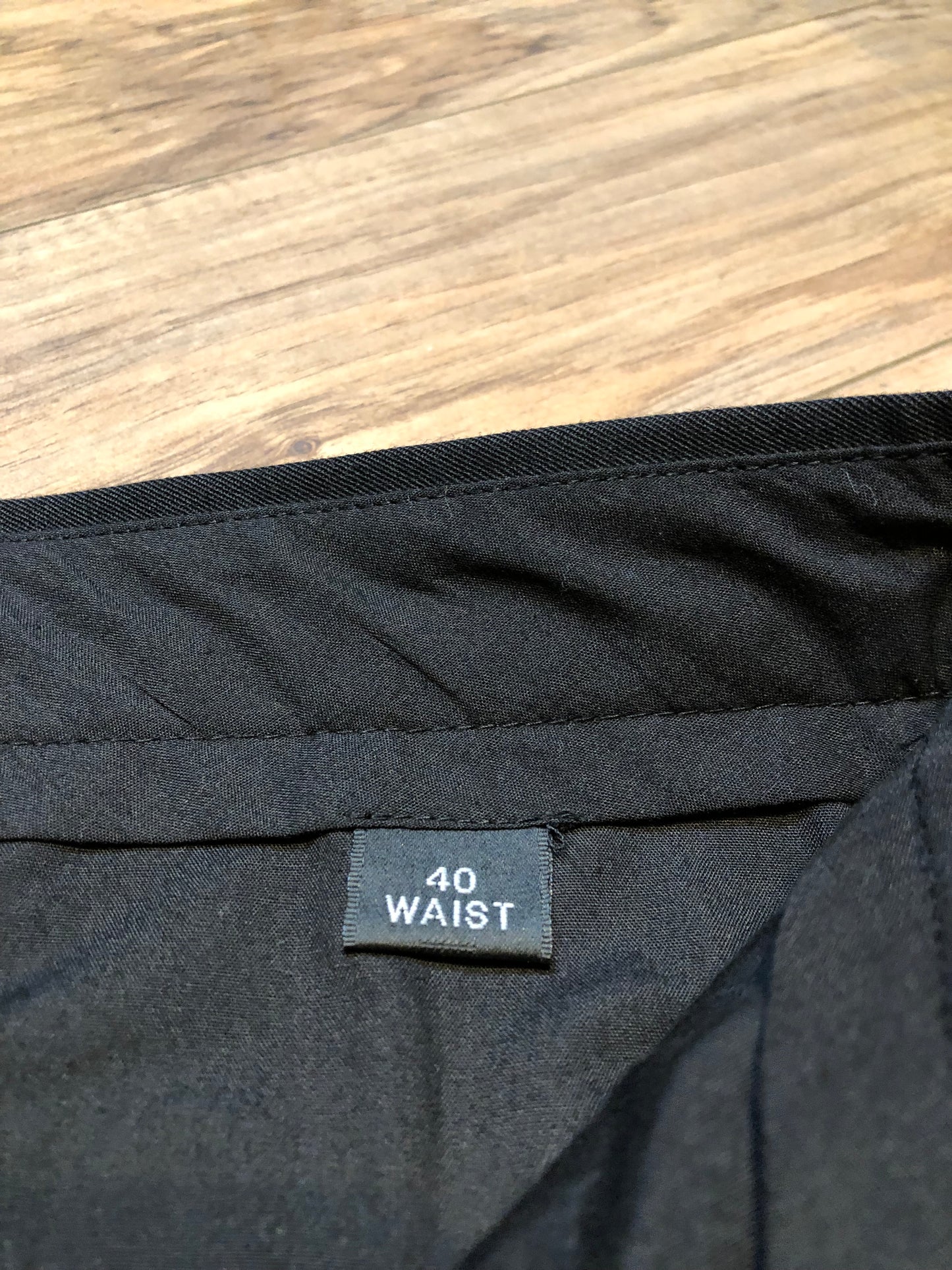 Kingspier Vintage - Vintage 100% black Woolmark wool tuxedo pants with satin stripe straight leg, higher rise, zip fly and pockets in the front and back.