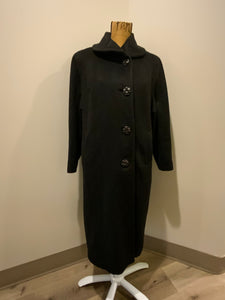 Kingspier Vintage - All Wool Full length black soft wool coat with button closures and front pockets. Made in England.