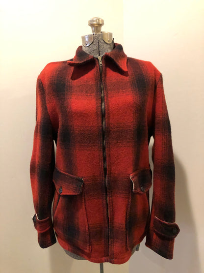 Vintage 1960’s Red Buffalo Plaid Wool Jacket, Made in Canada