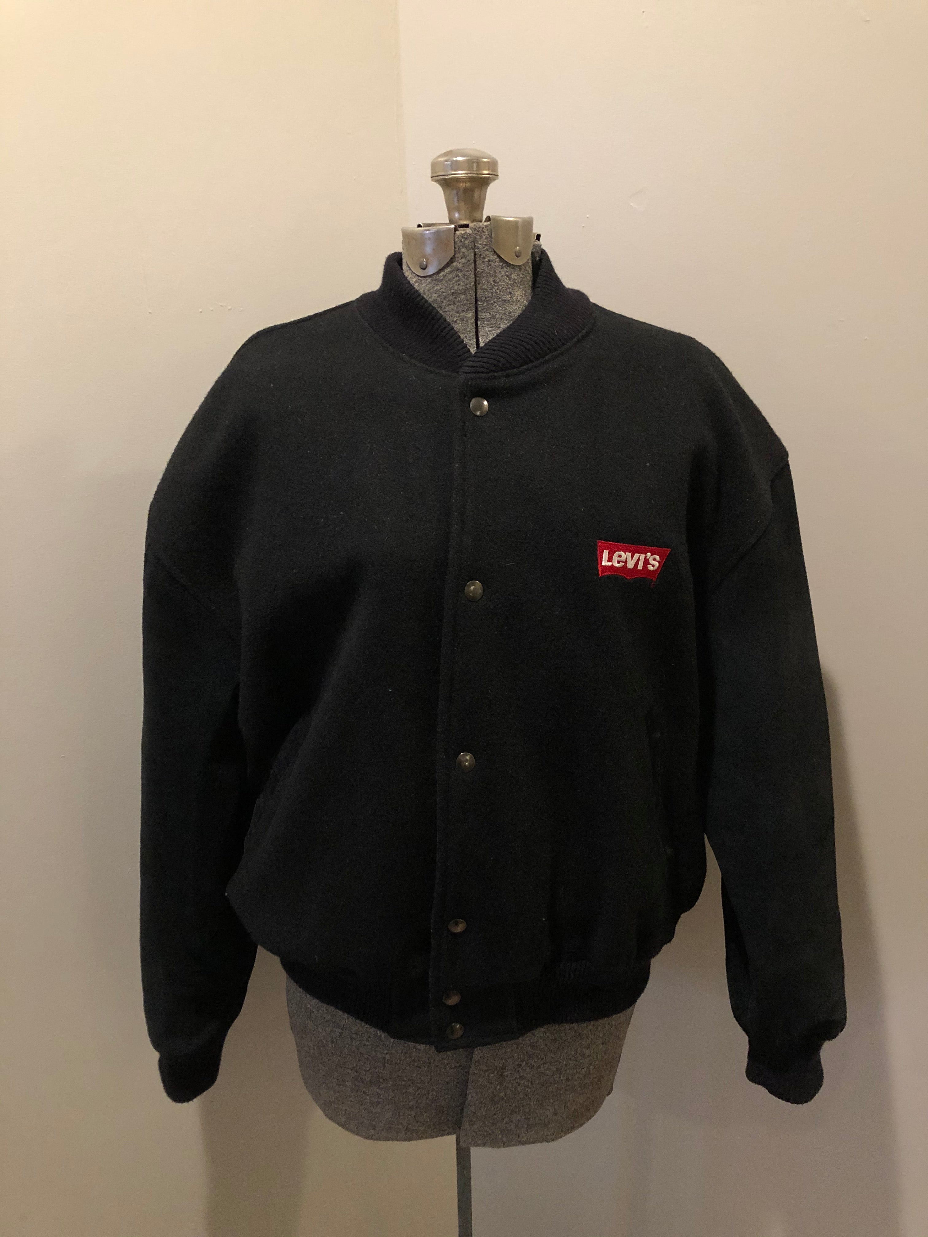 Vintage 1990 s Levi s Black Wool Varsity Jacket Made in Canada