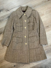 Load image into Gallery viewer, Kingspier Vintage - Wool herringbone car coat with front buttons and four front flap pockets. Union made in Canada.
