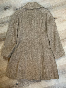 Kingspier Vintage - Wool herringbone car coat with front buttons and four front flap pockets. Union made in Canada.
