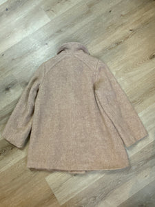 Kingspier Vintage - D’allavid’s beige/pink wool car coat with pink front buttons and welt pockets. Made in Canada. Fits a size small.
