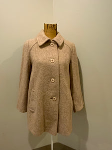 Kingspier Vintage - D’allavid’s beige/pink wool car coat with pink front buttons and welt pockets. Made in Canada. Fits a size small.