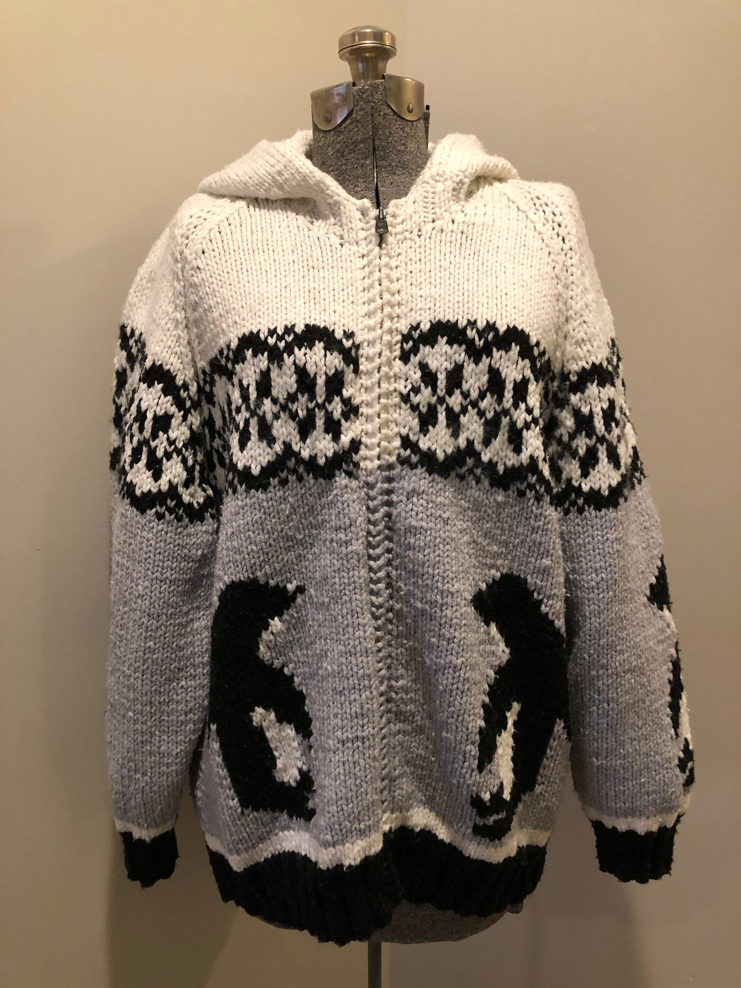 Mary Maxim Penguin Wool Zip Cardigan, Made in Nova Scotia SOLD