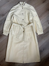 Load image into Gallery viewer, Kingspier Vintage - Westfield single breasted trench coat in cream with belt, snap closures, welt pockets and zip detail in collar. Made in Winnipeg, Canada. NWT, Size 8.
