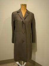 Load image into Gallery viewer, Kingspier Vintage - Creation Exclusive 1950’s dark brown single breasted trench coat with buttons and welt pockets. Size small.
