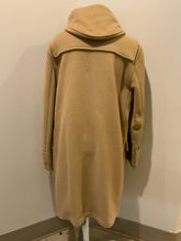 Load image into Gallery viewer, Kingspier Vintage - Gloverall Tan wool blend coat with hood, zipper, flap pockets and plaid lining. Made in England. Size 40. 
