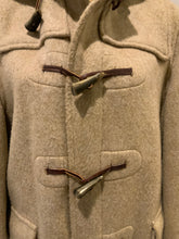 Load image into Gallery viewer, Kingspier Vintage - Tip Top beige textured wool duffle coat with hood, zipper, wooden toggles and flap pockets. Size 38. 
