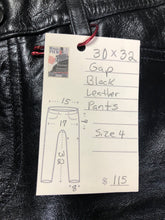 Load image into Gallery viewer, Vintage Gap black straight leg leather pants with zipper fly, and front and back pockets, partially lined. Size 4 (30x32).

