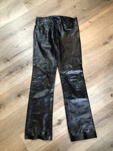 Load image into Gallery viewer, Vintage Gap black straight leg leather pants with zipper fly, and front and back pockets, partially lined. Size 4 (30x32).

