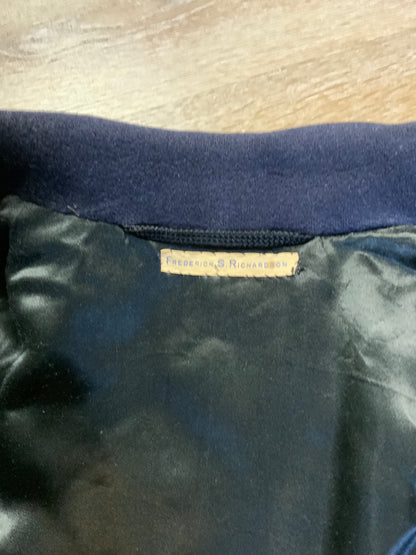 Kingspier Vintage - Eaton’s Clothes navy Crombie Wool overcoat with button closures and flap pockets. Inside pocket and monogram “Fredrick S Richardson”.