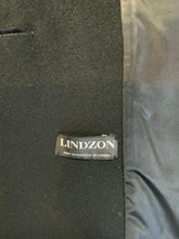 Load image into Gallery viewer, Kingspier Vintage - Lindzon Black 100% pure virgin wool double breasted overcoat with slash pockets. Made in Canada.
