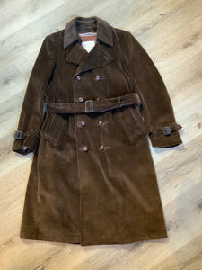 Kingspier Vintage - London Fog brown corduroy double breasted trench coat with wooden buttons, slash pockets, two belt options and zip out wool lining.