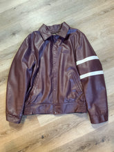 Load image into Gallery viewer, Kingspier Vintage - Saint Mary’s Letterman Jacket in Burgundy with “Saint Mary’s” written across the back, snap closures, slash buttons, zip out lining and inside pocket. Made in Canada. Size 44.
