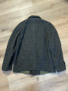 Kingspier Vintage - Enrico Celli grey plaid wool harrington jacket with zipper, three slash pockets and a quilted olive colour lining. Made in Italy. 