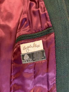 Kingspier Vintage - Angelo Litrico green with navy 100% pure virgin wool harrington jacket with zipper and button closures, flap and slash pockets in front, fully lined with an inside pocket. Size 50. 
