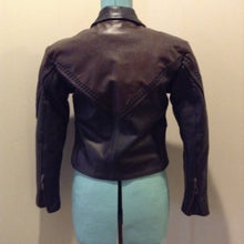 Load image into Gallery viewer, Kingspier Vintage - Vintage Hot Leathers brown and black leather moto jacket with leather stitching detail, zipper closure, zip pockets, zip details on the sleeve and a removable quilted lining. Women’s large.


