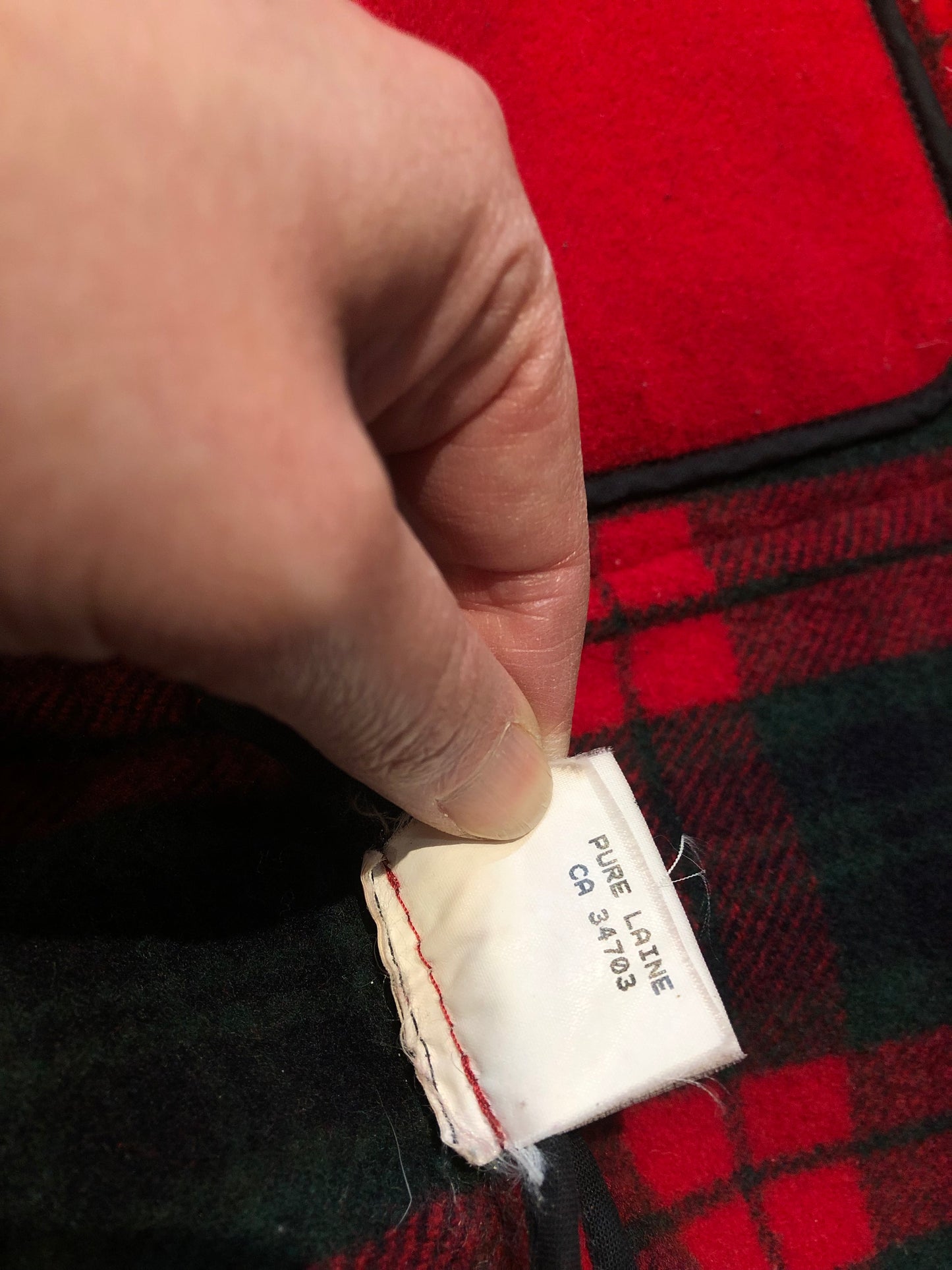 Kingspier Vintage - Michal Beaudouin red 100% wool duffle coat with hood, zipper and antler toggle closures, plaid lining, two front patch pockets and one inside pocket