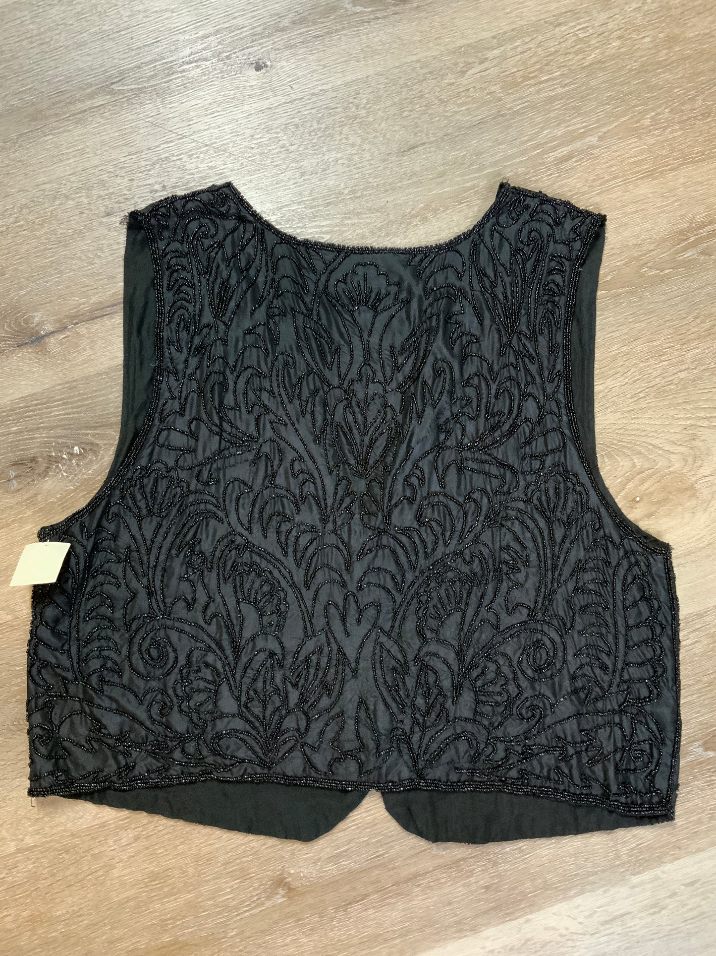 Kingspier Vintage - Black beaded vest with hook and eye closures.