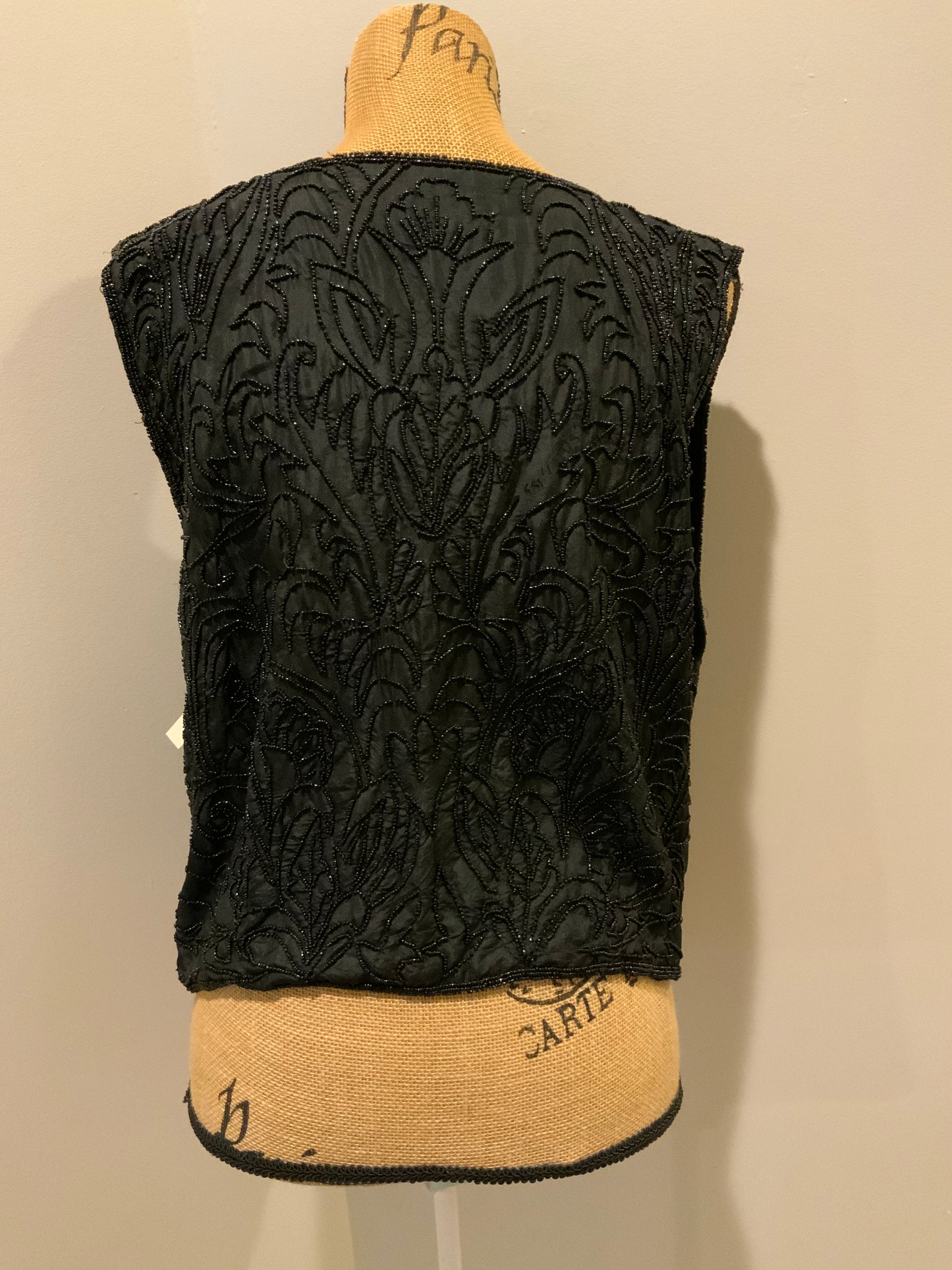 Kingspier Vintage - Black beaded vest with hook and eye closures.