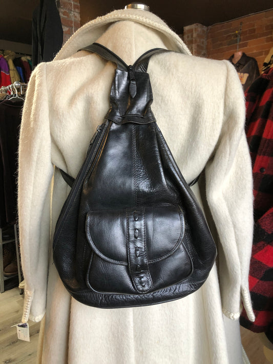 Vintage Jane Shilton Black Leather Backpack Knapsack, Made in Canada SOLD