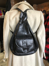 Load image into Gallery viewer, Vintage Jane Shilton Black Leather Backpack Knapsack, Made in Canada SOLD
