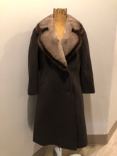 Load image into Gallery viewer, Kingspier Vintage - HM Original wool and mohair coat with fur collar, front pockets and large snap closures down the front. The label states it was made in West Germany. Fits a size small.
