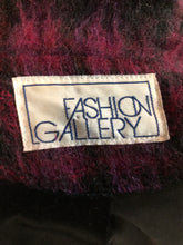 Load image into Gallery viewer, Kingspier Vintage - Fashion Gallery 1990’s Mohair/Wool blend purple and pink plaid jacket. This jacket features front welt pockets, four large iridescent purple buttons and black satin lining. Size 12.
