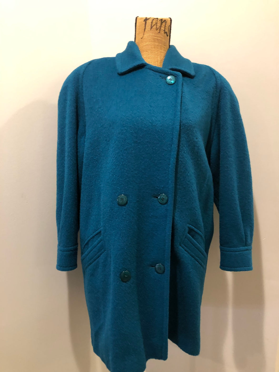 Kingspier Vintage - Marks & Spencer 1980’s mohair and wool blend, double breasted teal coat. Fits a size 10.
