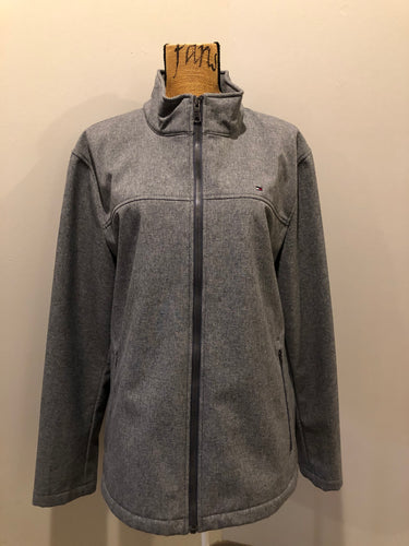 Kingspier Vintage - Tommy Hilfiger grey jacket with zipper, front slash pockets and inside pocket. 