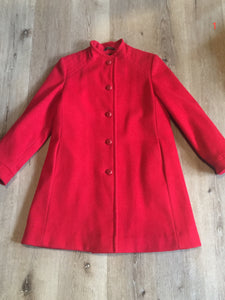 Kingspier Vintage - Electre Paris red wool car coat with red button closures, welt pockets and subtle detailing on shoulders. Made in Canada