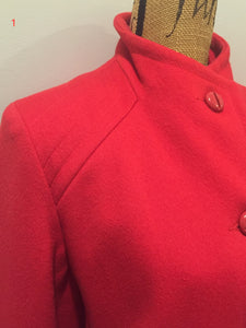 Kingspier Vintage - Electre Paris red wool car coat with red button closures, welt pockets and subtle detailing on shoulders. Made in Canada