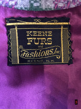 Load image into Gallery viewer, Kingspier Vintage - Keene Furs Shagmoor wool green and purple plaid double breasted car coat with belt at waist. Made in the USA.
