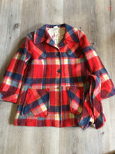 Load image into Gallery viewer, Kingspier Vintage - Croydon orange, yellow, blue and white plaid coat with button closures, belt and patch pockets. Size 14, fits small.
