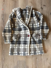Load image into Gallery viewer, Kingspier Vintage - L.B. International Grey and white plaid mohair sweater coat with button closure, welt pockets and a shawl collar

