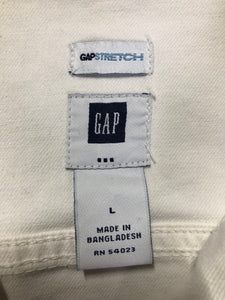 Kingspier Vintage - Gap stretch denim jacket in white with button closures and two flap pockets on the chest. Size large.