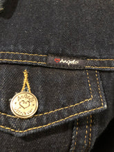 Load image into Gallery viewer, Kingspier Vintage - Angels denim jacket in a dark wash with button closures and two flap pockets. Size small.
