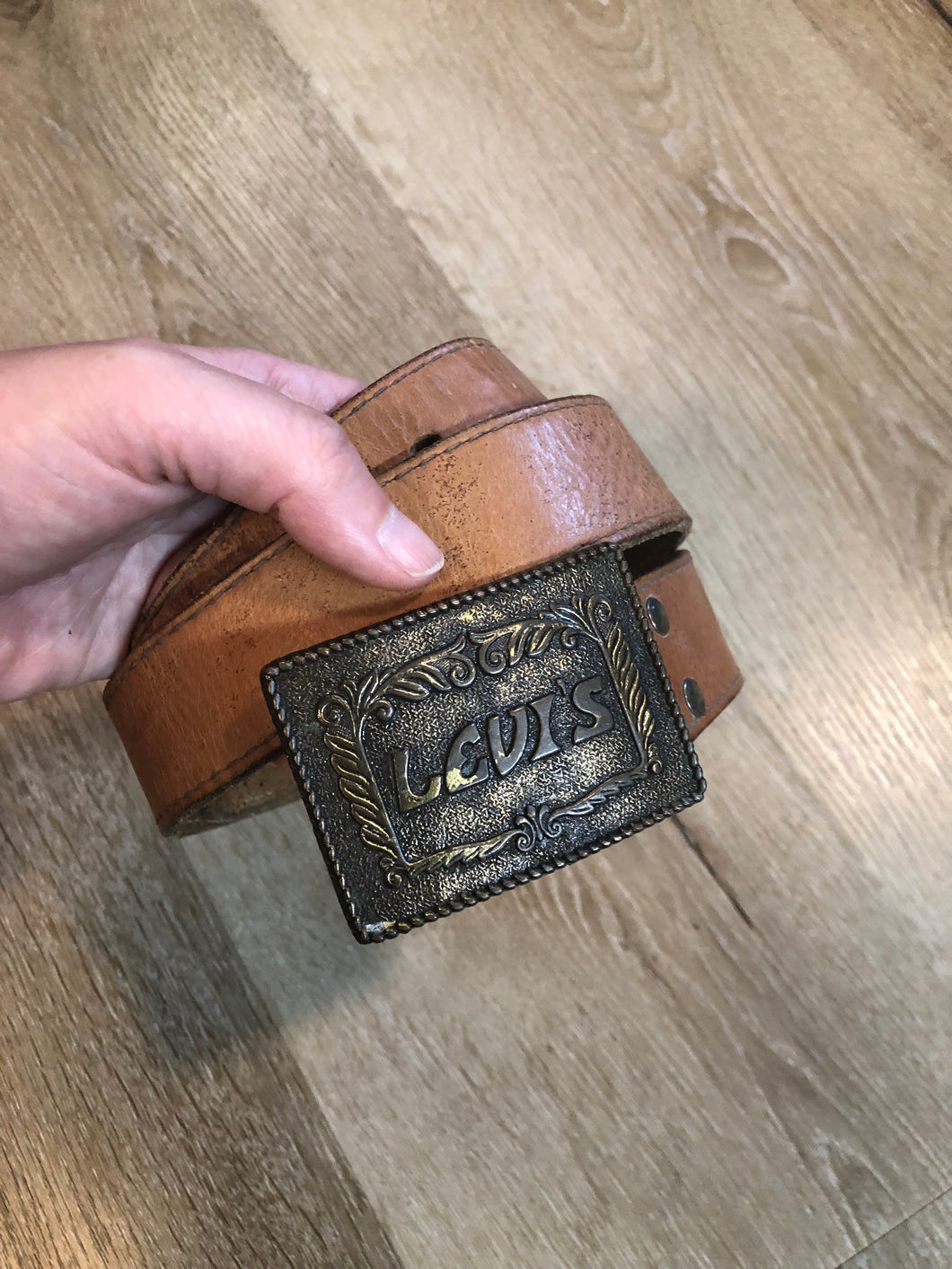Vintage Levi's Leather Belt with Century Canada Buckle, Made in