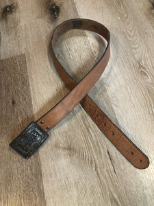 Kingspier Vintage -Vintage Levi’s brown leather belt with large “Century Canada” buckle, Made in Canada